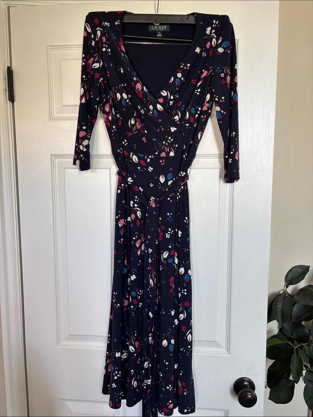 Lauren Ralph Lauren Navy Floral Long-Sleeve Wrap Maxi Dress